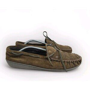 Minnetonka Men's Size 11 Brown Pile Lined Hardsole Moccasin Slippers 41322 Warm
